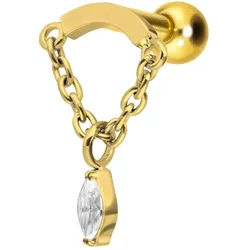 Titan Ohrpiercing mit Innengewinde BOGEN + KETTE + KRISTALLTROPFEN