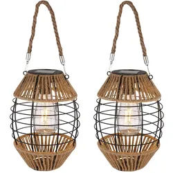 Solar Solarlaterne für Außen stehend Gartendeko Solarleuchten Garten Hanf, zum Aufhängen oder Hinstellen, LED warmweiß, DxH 16,5x40,5 cm, 2er Set