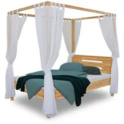 Bubema Jasmin – Himmelbett in Buche massiv, Farbton natur geölt oder weiß lasiert - 140 x 200 cm/Natur geölt, Vorhänge: Weiß