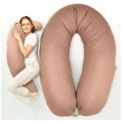 SEI Design Stillkissen Seitenschläferkissen Babynestchen Kuschelnest XXL Musselin Bezug, Schwangerschaftskissen mit Bezug, 1-tlg., Schwangerschaftskissen mit Bezug, Bezug 100% Baumwolle braun