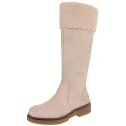 Ital-Design Kniehohe Damenstiefel mit kuscheligem Bund für Winter Stiefel (90542748) Blockabsatz Flache Stiefel in Beige beige|braun 36 EU