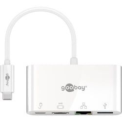 Goobay USB-CTM Multiport-Adapter (HDMITM + Ethernet, 60 W Power Delivery) - Erweitert ein USB-CTM Gerät um einen Ethernet, einen HDMITM- und einen USB 3.0-Anschluss