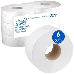 SCOTT® EssentialTM 380 Toilettenpapier, Maxi Jumbo, weiß, Toilet Tissue aus 100% Recyclingmaterial, 2-lagig, 1 Paket = 6 Rollen à 380 Meter
