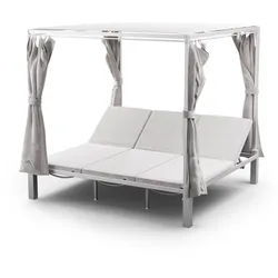 blumfeldt Gartenliege Eremitage Triple Sunbed Sonnenbett 3 Personen Aluminium 4 Vorhänge, Set, Gartenliege Lounger Sonnenbett für 3 Personen mit Vorhängen Outdoor