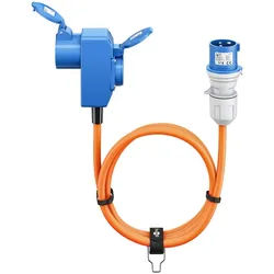 Goobay CEE-Adapterleitung, CEE-Stecker auf 90° CEE-Kupplung und Schutzkontakt-Kupplung, 1,5 m
