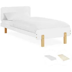 Homestyle4u Kinderbett Weiß 90/200 Lattenrost Matratze , Holz , 95x77x209 cm , Babymöbel & Kindermöbel, Kinderzimmer & Jugendzimmer, Kinderbetten