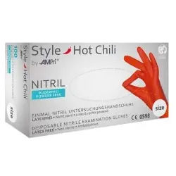 Style Hot Chili Nitrilhandschuhe, puderfrei, rot, Unsterile Einmalhandschuhe mit Fingerspitzentexturierung, 1 Packung = 100 Stück, Größe XS