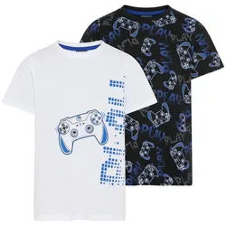 KIDSWORLD T-Shirt 2er Pack Shirts mit Gamer/Controller Print (Packung, 2-tlg., 2) Basic Passform, Rundhalsausschnitt, Allover-Druck, aus Baumwolle blau 128/134