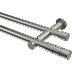 GARDINENSTANGE Platon Elanto 240 cm (geteilt in 2 x 120 cm), 2-läufig (ohne Ringe), 20 mm Ø Edelstahl-Optik