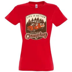 Youth Designz T-Shirt Life Is Better When You're Camping Damen Shirt mit lustigem Frontprint rot 3XL