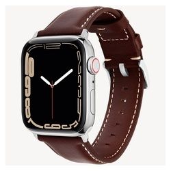 wiiuka Smartwatch-Armband tiime Armband aus Leder für die Apple Watch Serie 1-8, SE, Ultra, Handgefertigt - Deutsches Leder, Premium Qualität braun|silberfarben 41 / 40 mm