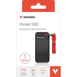 Verbatim SSD 1TB, USB 3.2, Typ-C, Pocket, schwarz-rot (R) 1000MB/s, (W) 1000MB/s, Keyring, Retail-Blister