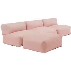 Oviala Business Modulares Ecksofa mit 3 Sesseln und 1 puderrosa Hocker