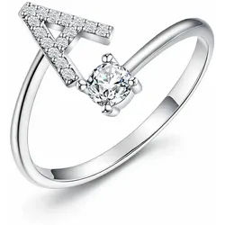 S&T Design Fingerring Buchstaben Ring Damen 14K Gold Vergoldet Silber Verstellbar Wasserfest (Goldring Geschenke für Frauen Freundin Mädchen Schmuck, 1-tlg., Buchstabenring), Damenring langlebigem Edelstahl Verstellbare Größe 50 - 60 Modeschmuck silberfarben