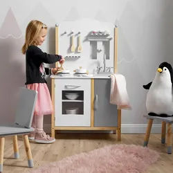 Kinderküche Molly Grau/Weiß Echtholz/MDF