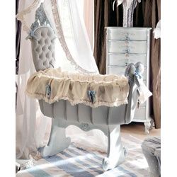 Casa Padrino Luxus Barock Schaukel Babybett Grau / Hellblau - Prunkvolles Massivholz Baby Schaukelbett - Barock Baby Möbel - Erstklassische Qualität - Made in Italy