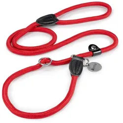 lionto Moxonleine mit Zugbegrenzung & Stopper 120 cm, Nylon, Lederimitat (1-tlg), Retrieverleine, sicher, stylisch & vegan rot 120 cm | Ø 1.2 cm x 1.2 cm x 120 m