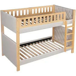 Oxeza Etagenbett 90/200 cm Grau mit gerader 4-stufiger Leiter und Rausfallschutz , Holz , Mode , Rechteckig , 90x200 cm , Babymöbel & Kindermöbel, Kinderzimmer & Jugendzimmer, Stockbetten