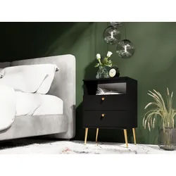 Raumhirsch Furniture Nachttisch Nachtkonsole, Nachtschrank, Nachtkommode, Betttisch (Maße: 50 x 33,9 x 69,4 cm (2 Schubladen, Gewicht 17,5 kg), hohe Beine, modernes Design, stabile Konstruktion schwarz