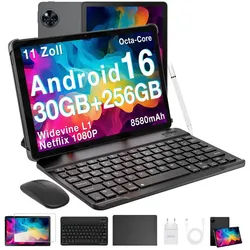 DOOGEE U11 Pro Android 16 Tablet mit Tastatur, Stift, Maus, Hülle, 11 Zoll Tablet (11", 256 GB, Android 16, WIFI, 8580mAh, 90Hz, 13MP+5MP, 5G WiFi/Widevine L1/ GPS/Face ID/OTG) schwarz