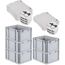 PROREGAL 5x Eurobox NextGen Grip mit Scharnierdeckel & schwarzen Verschlüssen | HxBxT 22x30x40cm | 20 Liter | Griffe geschlossen | Glatter Boden