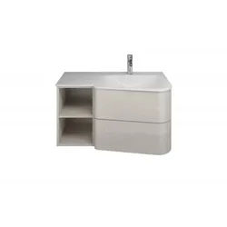 burgbad Badu Mineralguss-Waschtisch weiß brilliant, inklusive Waschtischunterschrank, 2 Auszüge, 1 offene Regal, Version links, Breite 920mm, SFUV092LF3700C0001G0196, Farbe: Marone Dekor Trüffel /