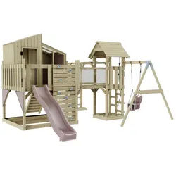 OutdoorToys Spielturm Liv, aus Holz in Altrosa mit Babyschaukel & Rutsche rosa