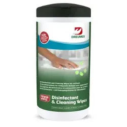 Dreumex Desinfektionstücher Disinfectant & Cleaning Wipes, Perfektes Reinigungstuch für Tische, Schreibtische, Sportgeräte etc., 1 Spenderdose = 80 Tücher, Maße Tuch (L x B): 190 x 175 mm