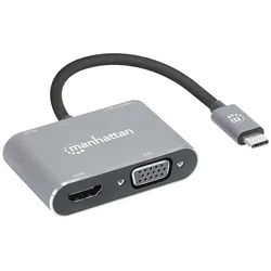 MANHATTAN Laptop-Dockingstation USB-C® auf HDMI & VGA 4-in-1 Docking 130691, USB-C® Power Delivery grau