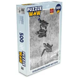 MuchoWow Puzzle Schildkröten schwarz-weiß Foto, 500 Puzzleteile, Foto-Puzzle, Bilderrätsel, Puzzlespiele, Spielzeug schwarz 34 cm x 48 cm x 2 cm