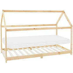 Ml-Design Kinderbett mit Dach und Matratze 90x200 cm Natur , Naturfarben , Holz , Kiefer , Rechteckig , 90x200 cm , Babymöbel & Kindermöbel, Kinderzimmer & Jugendzimmer, Kinderbetten, Spielbetten