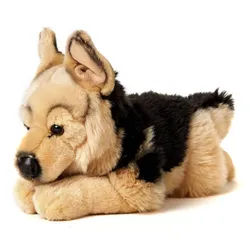 Uni-Toys Kuscheltier Deutscher Schäferhund, liegend - Länge 37 cm - Plüsch-Hund, Plüschtier, zu 100 % recyceltes Füllmaterial