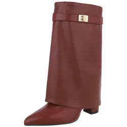 Ital-Design Elegante Stiefeletten mit umgeschlagenem Schaft für Damen High-Heel-Stiefel (90169658) Blockabsatz Stiefel in Weinrot rot 41 EU
