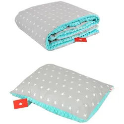 Kinderdecke BABYLUX Kuscheldecke 100 x 150 cm Babydecke Kinderdecke MINKY XXL, BabyLux, 3. Minze + Sterne mit Kissen blau