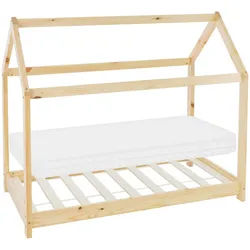 Ml-Design Kinderbett mit Dach und Matratze 70x140 cm Natur , Naturfarben , Holz , Kiefer , Rechteckig , 70x140 cm , Babymöbel & Kindermöbel, Kinderzimmer & Jugendzimmer, Kinderbetten, Spielbetten