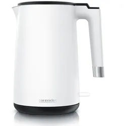Arendo Wasserkocher aus Edelstahl, 360° Controller, Doppelwand-Design, weiß matt, 1,5 l, 2000 W, Teekocher, Überhitzungs- und Trockengehschutz, BPA-frei weiß