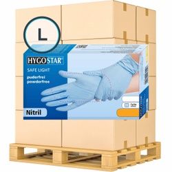 HYGOSTAR® Nitrilhandschuhe Safe Light, puderfrei, blau, Einweghandschuh ist sehr komfortabel und elastisch, mit Rollrand, 1 Palette = 1080 Packungen à 100 Stück, Größe L