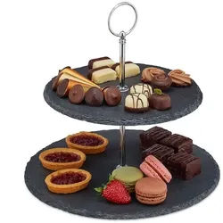 relaxdays Schiefer-Etagere - 2 Etagen silber, 25 cm