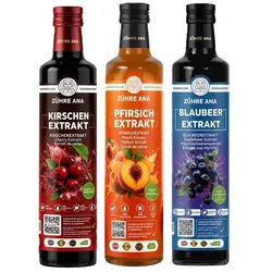 Zühre Ana® Sirup Heidelbeer,Kirsch, Pfirsicharoma Sirup -Set, Natürlicher Geschmack, Natürlicher Vitamin Mix, Mischverhältnis: 1+5
