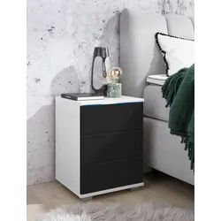 priess Nachtkommode, mit LED-Beleuchtung und Push-to-open schwarz 41 cm x 54 cm x 38 cm
