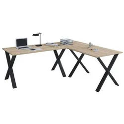 Mid.you Eckschreibtisch , Schwarz, Sonoma Eiche , Holzwerkstoff , rechteckig , X-Form , 80x76x220 cm , Büromöbel, Schreibtische, Eckschreibtische