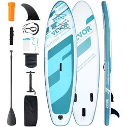 VEVOR Aufblasbares Stand-Up-Paddle-Board, 3048 x 838,2 x 152,4 mm PVC SUP-Paddleboard mit Board-Zubehör, Handytasche, Pumpe, Paddel & Reparaturset, Rucksack, Blau Paddle Set für Jungen & Erwachsene