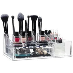 Relaxdays Makeup Organizer , Transparent , Kunststoff , 28x10x18 cm , Badaccessoires, Kosmetikdosen