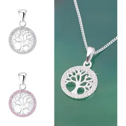 Order & Smile Schmuck Kette mit Anhänger Lebensbaum Kette: Baum des Lebens Anhänger Halskette 925 Silber, gestempelt rosa