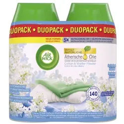 Air Wick Freshmatic Max Duo Nachfüller, Cotton & weißer Flieder, Duftspray mit natürlichen ätherischen Ölen mit angenehmen und erfrischendem Duft, 1 Packung = 2 Sprühdosen à 250 ml