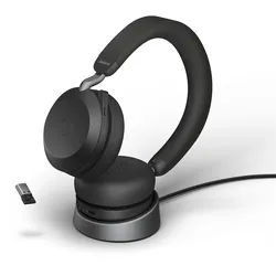 Jabra Evolve2 75 Headset, USB-A Kabellos, Bluetooth, Schwarz, mit Ladestation [UC zertifiziert]