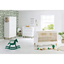 Pinolino Babyzimmer , Weiß, Eichefarben , Holz, Holzwerkstoff , Eiche , 2 Fächer , 3 Schubladen , in verschiedenen Größen erhältlich,zum Juniorbett umbaubar, höhenverstellbar, Sprossen mit Normabstand, Aufbauanleitung im Karton, Lattenrost inklusive, Schlupfsprossen , Baby & Kindermöbel, Babyzimmer, Babyzimmer-serien