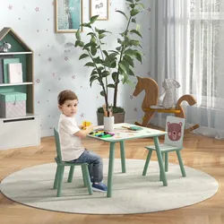 Zonekiz Sitzgruppe für Kinder 3-8 Jahre, 1 Tisch & 2 Stühle, niedliches Tiermotiv, Grün , Holz , Teilmassiv,Kiefer , Quadratisch , eckig , 60x44x60 cm , Babymöbel & Kindermöbel, Kinderzimmer & Jugendzimmer, Kindersitzgruppe