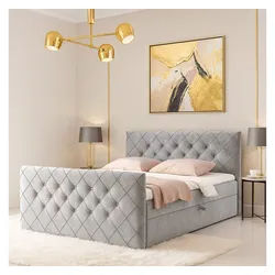 AN FURNITURE STORE Boxbett MALAGA Bett mit Bettkasten, Matratze, Topper & gepolstertem Kopfteil (inkl. Topper & Matratze), Boxspringbett mit Stauraum grau