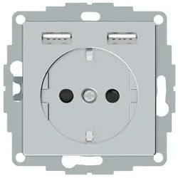 Merten SCHUKO-Steckdose mit USB Ladegerät, System M (aluminium matt)